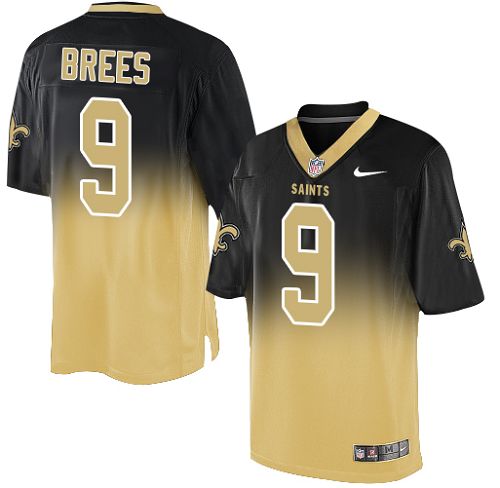 Men's Elite Drew Brees Nike Jersey Black/Gold - #9 Fadeaway NFL New Orleans Saints